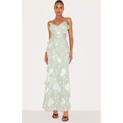 Robe longue brodée fleurie à volants - PrettyLittleThing - Modalova