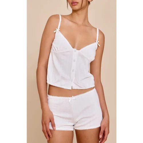 Ensemble de pyjama court avec débardeur en maille pointelle et nœud - PrettyLittleThing - Modalova