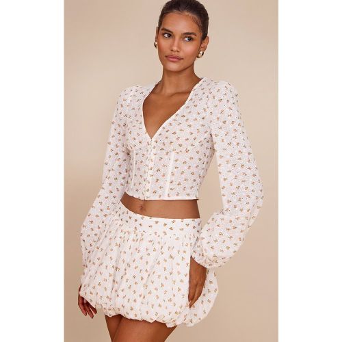 Top corset imprimé petites roses à manches longues - PrettyLittleThing - Modalova