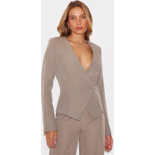 Blazer de tailleur cintré tissé à détail asymétrique - PrettyLittleThing - Modalova