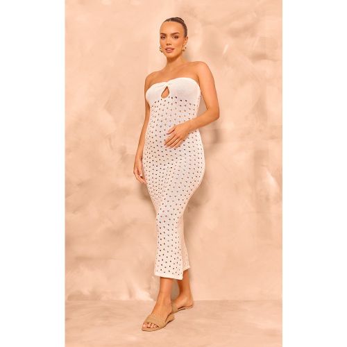 Maternité Robe de grossesse bustier mi-longue blanche en maille ajourée - PrettyLittleThing - Modalova