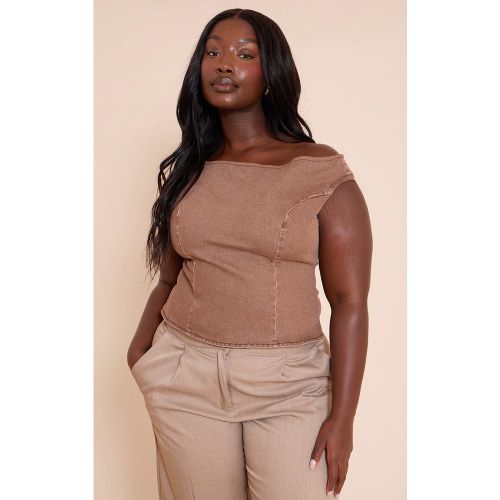 Plus Top en jean stretch à épaule dénudée | Taille 48 - PrettyLittleThing - Modalova