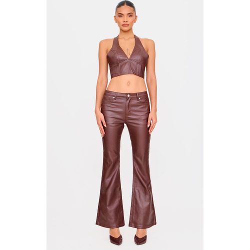 Jean flare enduit marron, Marron - PrettyLittleThing - Modalova