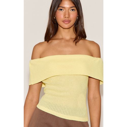 Top texturé à col bardot replié | Taille 40 - PrettyLittleThing - Modalova