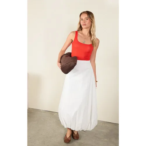 Jupe longue bouffante en coton et effet lin - PrettyLittleThing - Modalova