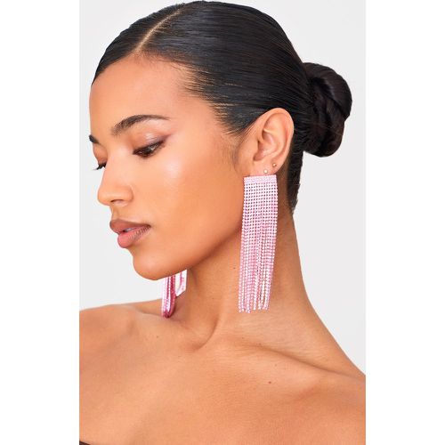 Boucles d'oreilles XXL à franges et strass - PrettyLittleThing - Modalova