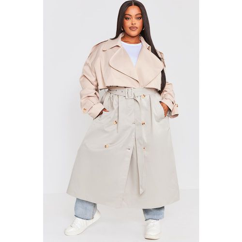 Plus Trench contrastant à ceinture sur la taille - PrettyLittleThing - Modalova