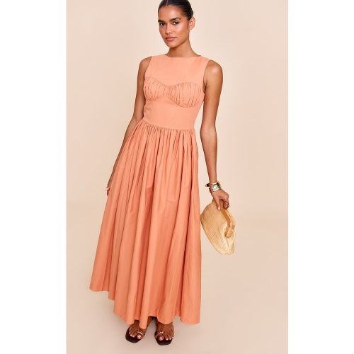 Robe mi-longue en popeline de coton à buste froncé | Taille 38 - PrettyLittleThing - Modalova