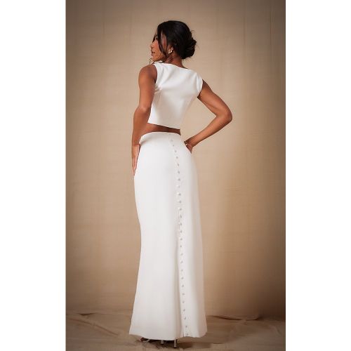 Jupe longue tissée deluxe blanche à boutons | Taille 40 - PrettyLittleThing - Modalova