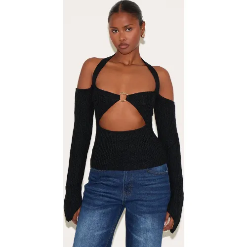 Top dos nu en maille tricot à empiècement doré et coutures croisées - PrettyLittleThing - Modalova