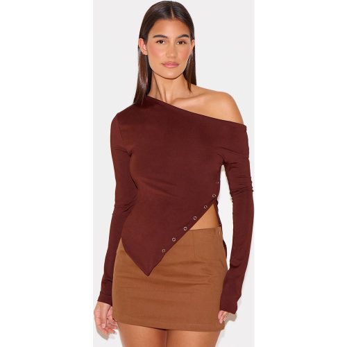 Top moulant manches longues à col asymétrique et boutons-pression - PrettyLittleThing - Modalova
