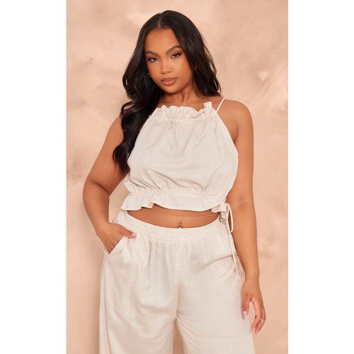 Plus Crop top chiné en effet lin à cordons ajustables et dos nageur - PrettyLittleThing - Modalova