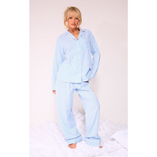Ensemble de pyjama chemise manches longues & pantalon imprimé carreaux bleu clair - PrettyLittleThing - Modalova