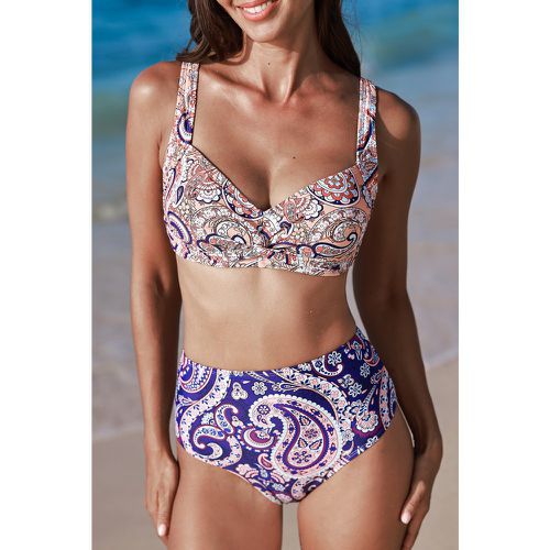 Bikini taille haute à col en V ruché boho - CUPSHE - Modalova