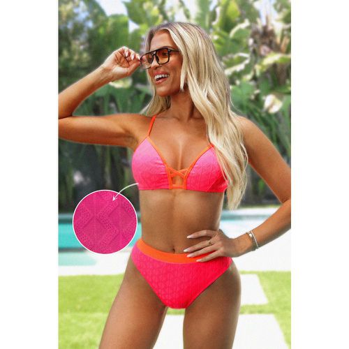 Bikini avec col plongeant et bas à bande rose et bleu - CUPSHE - Modalova