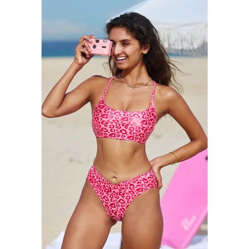 Bikini avec col carré et taille en V à imprimé léopard rose - CUPSHE - Modalova