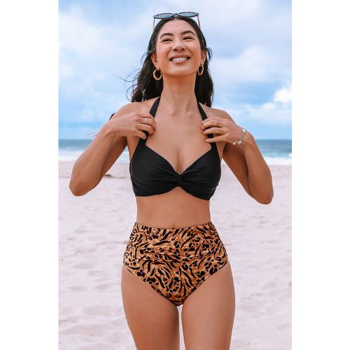 Bikini torsadé à col licou et bas taille haute à imprimé léopard - CUPSHE - Modalova