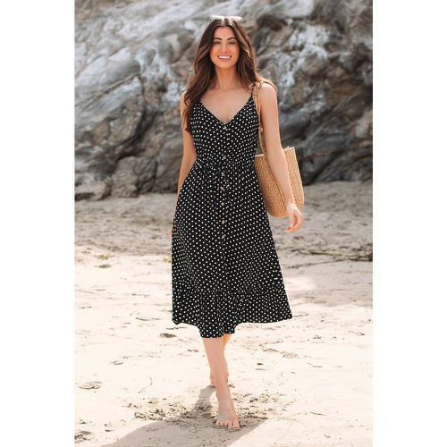 Robe midi à pois sans manches avec boutons sur le devant - CUPSHE - Modalova