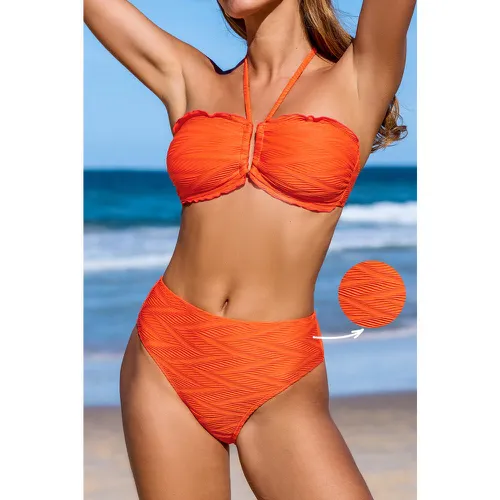 Bikini texturé à bordure merrow et bas à taille moyenne - CUPSHE - Modalova