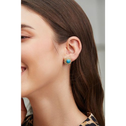 Boucles d'oreilles en or avec cristaux clairs et fausse turquoise - CUPSHE - Modalova