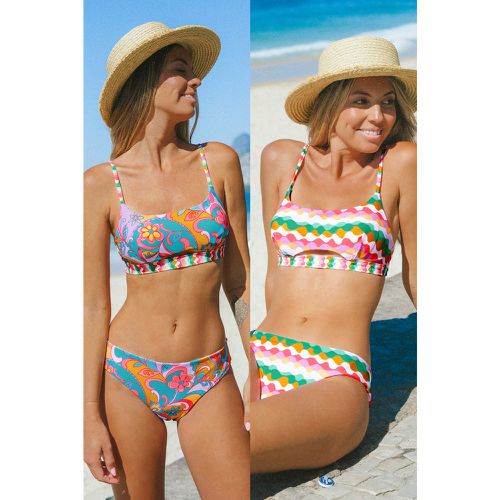 Bikini réversible taille standard avec col scoop à imprimé ondulé boho - CUPSHE - Modalova