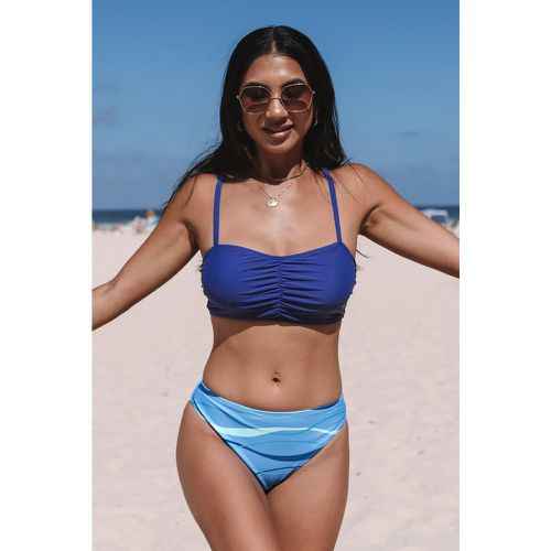 Bikini taille moyenne sportif avec col en cœur à lacer et bas à vagues roulantes - CUPSHE - Modalova