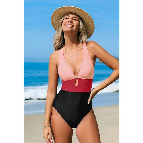 Maillot de bain une pièce à col plongeant et bloc de couleur - CUPSHE - Modalova