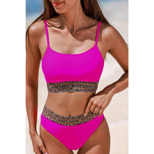 Bikini avec col carré à imprimé léopard rose et bas hipster - CUPSHE - Modalova