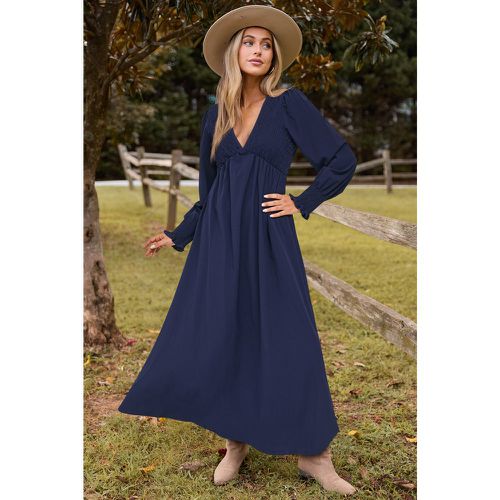 Robe longue à col plongeant et manches blouson bleue royale - CUPSHE - Modalova