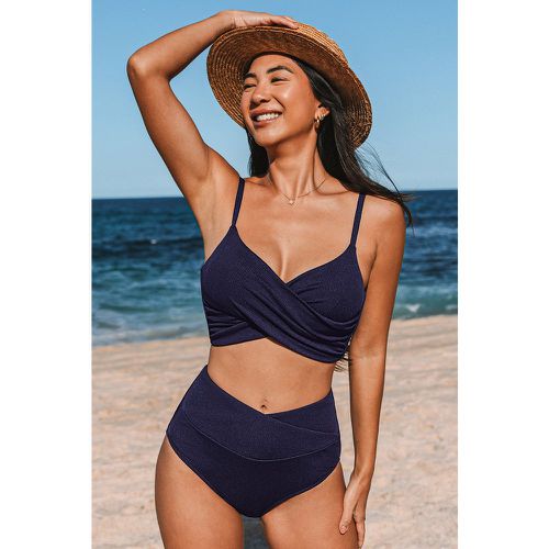 Bikini enveloppant avec bas à taille en V bleu - CUPSHE - Modalova