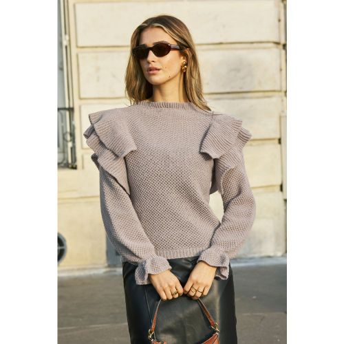 Pull à col montant et manches bouffantes avec volants marron - CUPSHE - Modalova