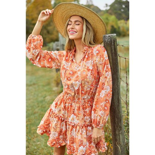 Robe courte à manches bouffantes et col fendu florale rétro - CUPSHE - Modalova