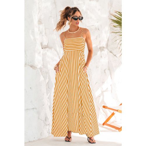 Robe longue à rayures tissée col carré sans manches - CUPSHE - Modalova