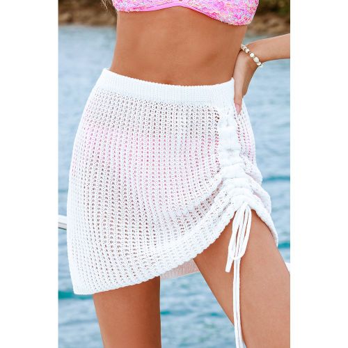 Jupe cover up courte ruchée en tricot blanche - CUPSHE - Modalova