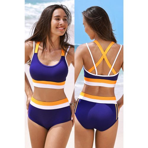 Bikini bralette sportif à dos croisé et bas à taille haute - CUPSHE - Modalova