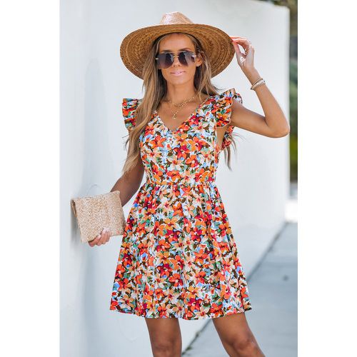 Robe mini à col en V et imprimé floral avec manches courtes - CUPSHE - Modalova