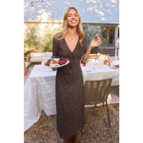 Robe longue fleurie tissée à col V et manches longues - CUPSHE - Modalova