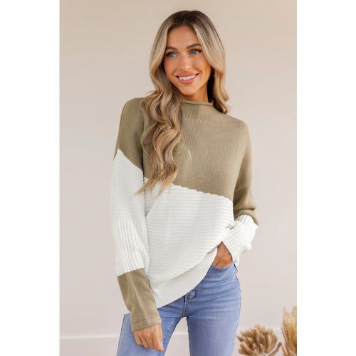 Pull à col montant et bloc de couleur côtelé - CUPSHE - Modalova
