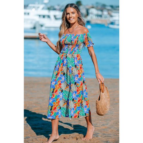 Robe maxi avec épaule dénudée à smocks et fleurs tropicales - CUPSHE - Modalova