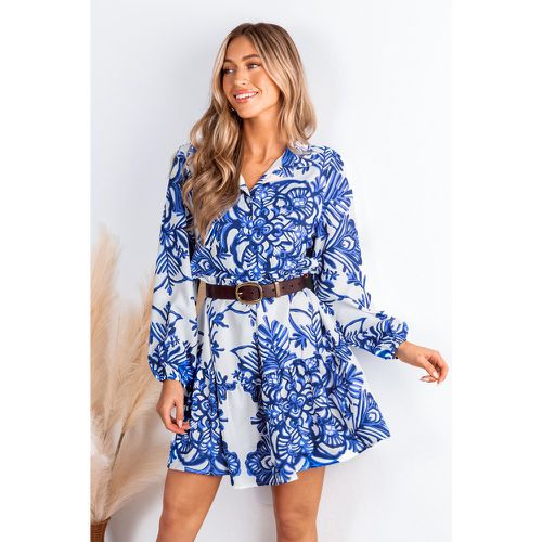 Robe courte à col abstrait de chemise et manches bouffantes - CUPSHE - Modalova