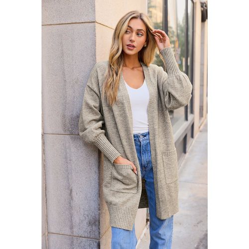 Cardigan long ouvert au devant en tricot à manches bouffantes - CUPSHE - Modalova