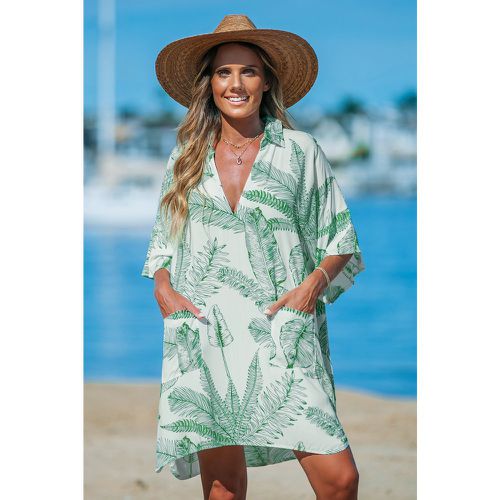 Robe cover up avec col chemise en V à feuilles de palmier vertes - CUPSHE - Modalova