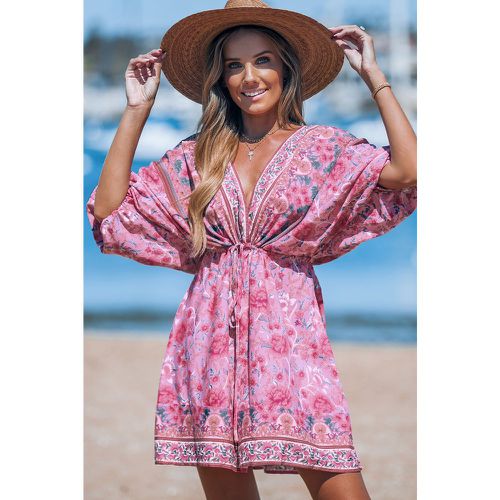 Robe courte avec manches blouson et col plongeant à fleurs - CUPSHE - Modalova