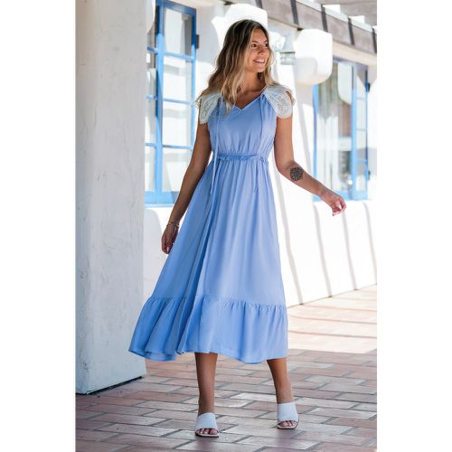 Robe maxi à col fendu et manches en dentelle bleu ciel - CUPSHE - Modalova