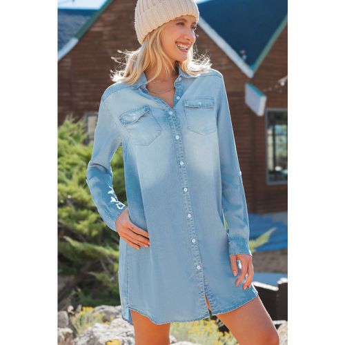 Robe chemise courte à boutons sur le devant en denim décoloré - CUPSHE - Modalova