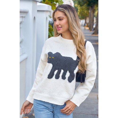 Pull en crochet à imprimé de chat et noir - CUPSHE - Modalova