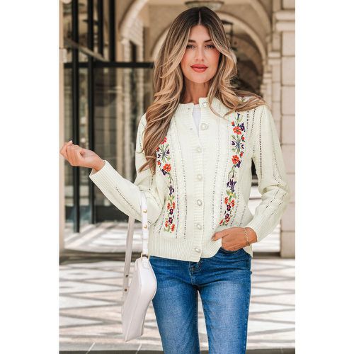 Cardigan avec boutons en fausse perle et broderie florale - CUPSHE - Modalova