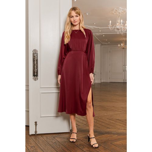 Robe longue à col bateau et manches bouffantes en satin - CUPSHE - Modalova