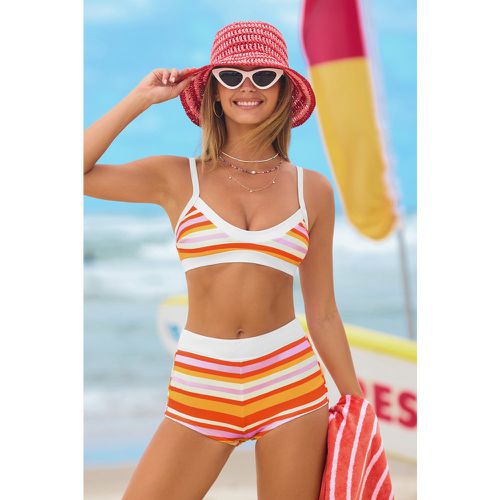 Bikini à rayures avec col scoop et short de bain - CUPSHE - Modalova