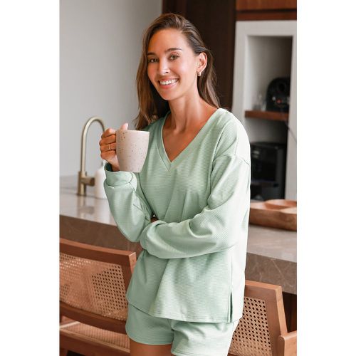 Ensemble de pyjama à col en V avec rayures et pantalon sauge - CUPSHE - Modalova